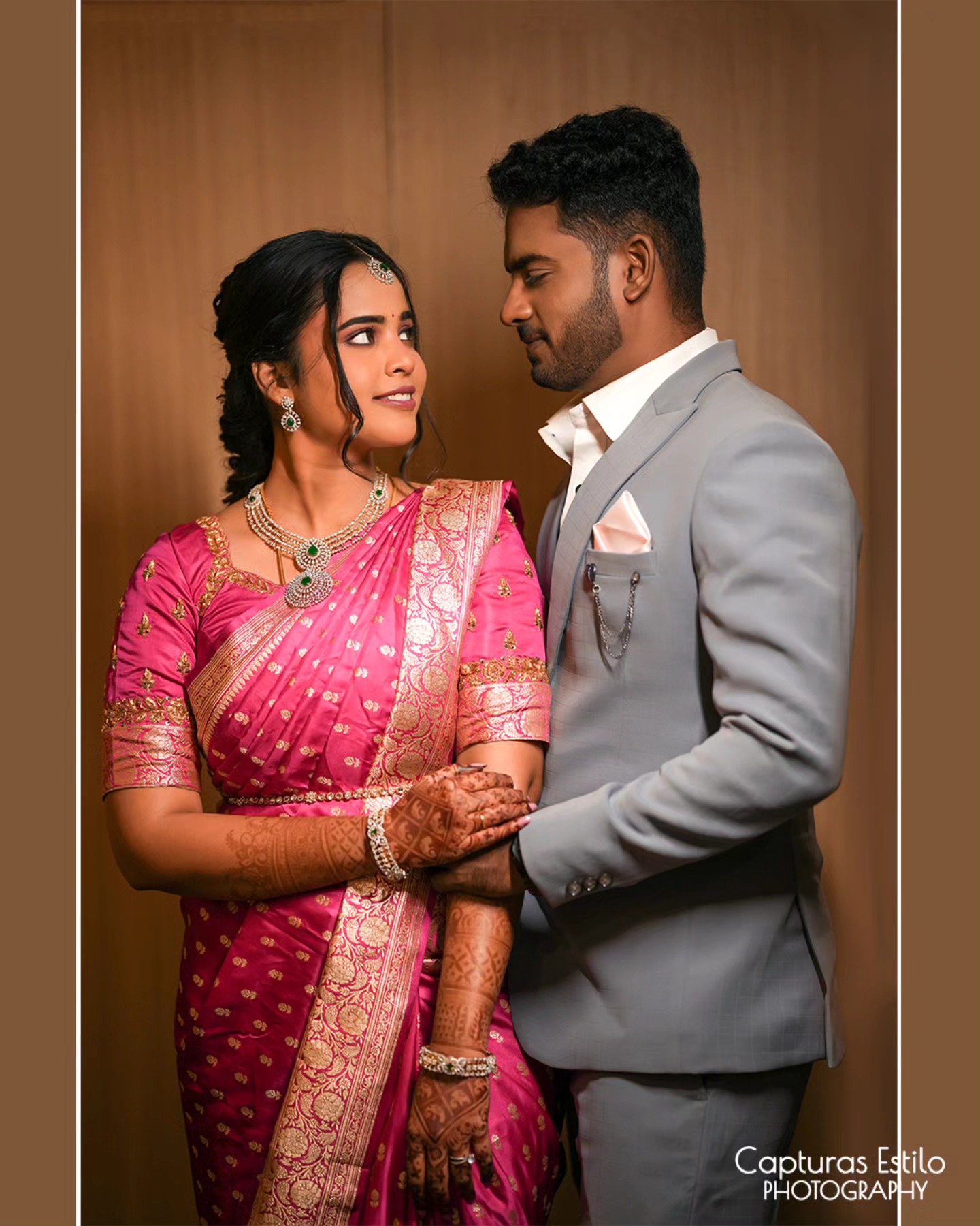 Pink saree couple portrait